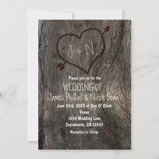 Boom Trunk + harved Heart Wedding Invitting Kaart (Voorkant)