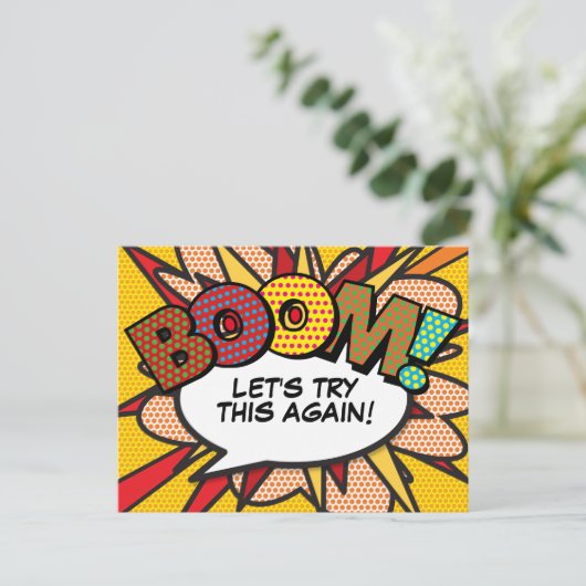 BOOM uitgesteld wijziging datum stripboek Pop Art Briefkaart (Staand voorkant)