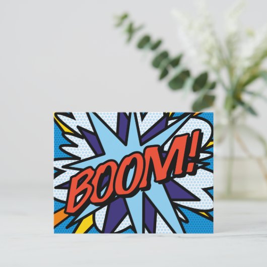 BOOM Uw Bericht Spraakballon Fun Retro Aankondigingskaart (Staand voorkant)