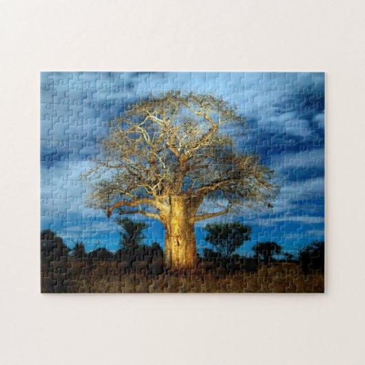 Boom van de Baobab (Adansonia) licht op de maan Legpuzzel (Horizontaal)