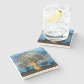 Boom van de Baobab (Adansonia) licht op de maan Stenen Onderzetter (Zijkant)