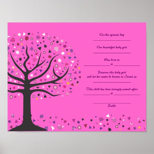 Boom van de joodse Baby Naming Birth Certificate Poster (Voorkant)