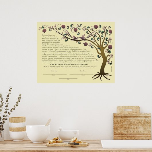 Boom van de levensketubah met de Hebreeuwse quote  Poster (Keuken)