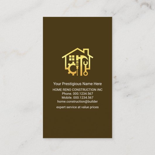 Boom van gouden handyman gereedschap visitekaartje (Achterkant)