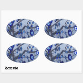Boom van het Boze Oog, Blauwe Nazar Amulet sierade Ovale Sticker (Vel)