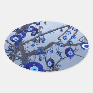 Boom van het Boze Oog, Blauwe Nazar Amulet sierade Ovale Sticker
