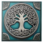 Boom van het Leven Aqua Turquoise Faux Relief Celt Tegeltje (Voorkant)