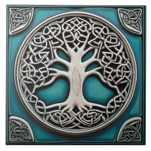 Boom van het Leven Aqua Turquoise Faux Relief Celt Tegeltje (Voorkant)