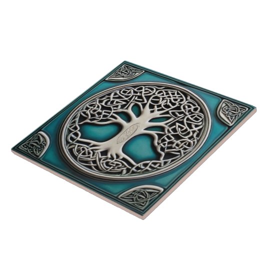 Boom van het Leven Aqua Turquoise Faux Relief Celt Tegeltje (Zijkant)