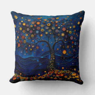 Boom van het Leven Blauw Nacht Kunst Worp Kussen