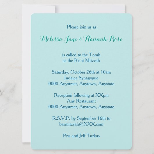 Boom van het leven B'not Mitzvah Invitations Kaart (Achterkant)