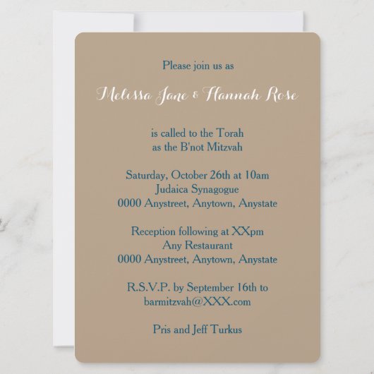 Boom van het leven B'not Mitzvah Invitations Kaart (Achterkant)