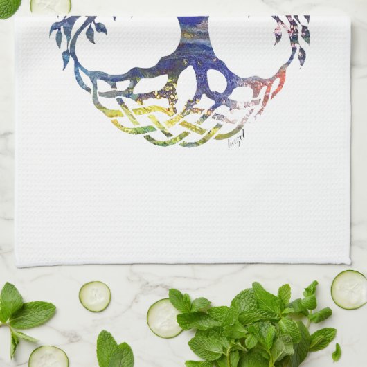 boom van het leven, boom van het leven, drie van d theedoek (Gevouwen)