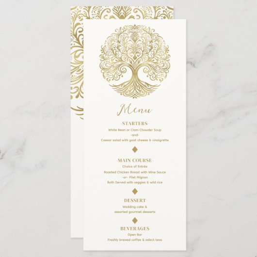 Boom van het Leven Cream & Goud Keltisch Bruiloft Menu (Voorkant / Achterkant)