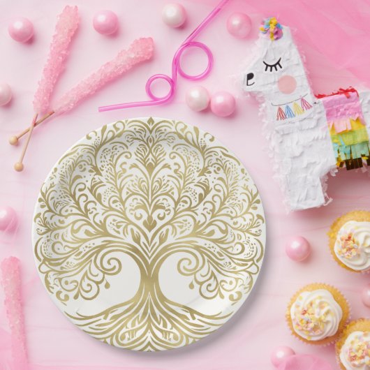 Boom van het Leven Cream & Goud Keltische Bruiloft Papieren Bordje (Feest)