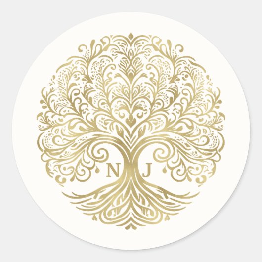 Boom van het Leven Cream & Goud Keltische Bruiloft Ronde Sticker (Voorkant)