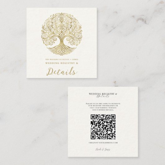 Boom van het Leven Cream & Goud Keltische Bruiloft Vierkante Visitekaartje (Voorkant / Achterkant)