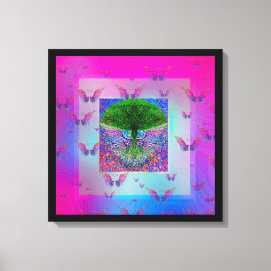 Boom van het Leven en de Vleugels van de Regenboog Canvas Afdruk