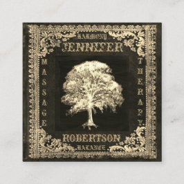 Boom van het leven en Rustic Linen Vierkante Visitekaartje