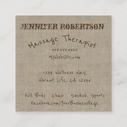 Boom van het leven en Rustic Linen Vierkante Visitekaartje (Achterkant)