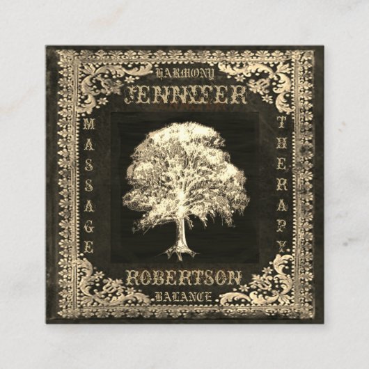 Boom van het leven en Rustic Linen Vierkante Visitekaartje (Voorkant)