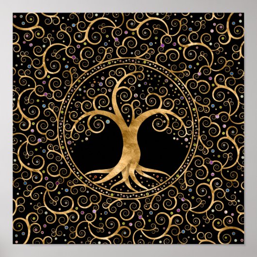 Boom van het leven Golden Spiral en Gemstenen Poster (Voorkant)