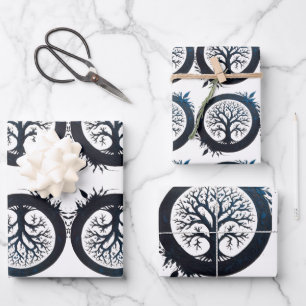 Boom van het leven in blauw inpakpapier vel