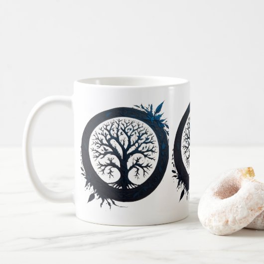 Boom van het leven in blauw koffiemok (Met donut)