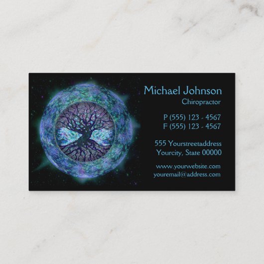 Boom van het leven in de ruimte van Amelia Carrie Visitekaartje (Achterkant)