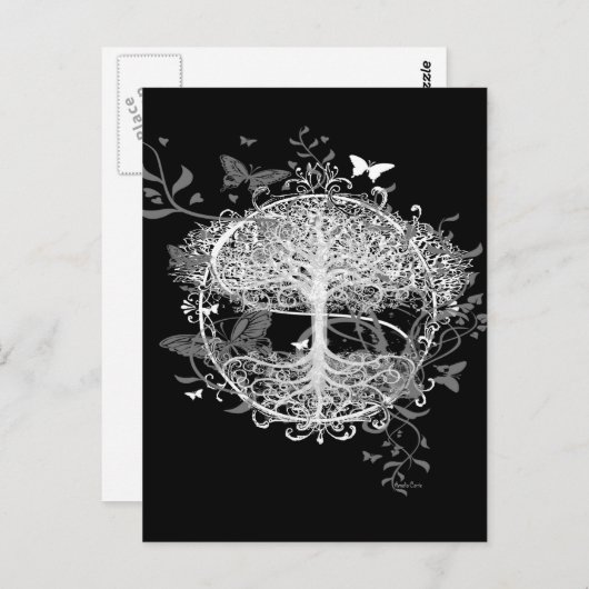 Boom van het leven in het Wit met Butterflies Briefkaart (Voorkant / Achterkant)