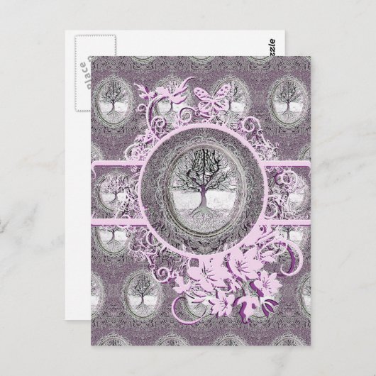 Boom van het leven in zwart-wit met bloemen briefkaart (Voorkant / Achterkant)