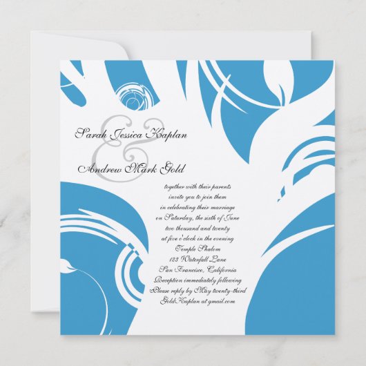 Boom van het leven joods Hebreeuwse bruiloft blauw Kaart (Achterkant)