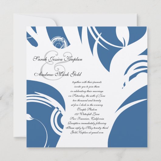 Boom van het leven joods Hebreeuwse bruiloft blauw Kaart (Achterkant)