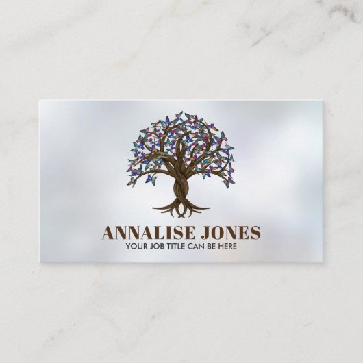 Boom van het leven - kleurrijke vlinders visitekaartje (Voorkant)