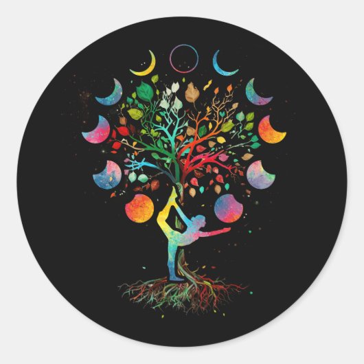Boom van het leven Meditatie Maansverduistering Ma Ronde Sticker (Voorkant)