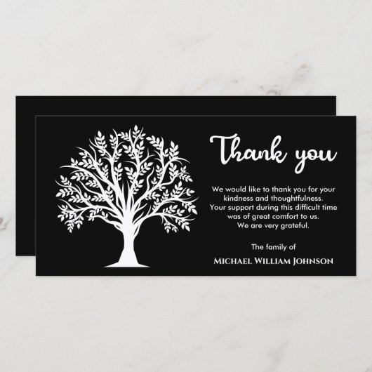Boom van het leven Memorial Funeral Black and Whit Bedankkaart (Voorkant / Achterkant)
