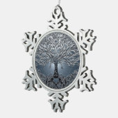 Boom van het leven Nova Blue Tin Sneeuwvlok Ornament (Rechts)
