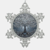 Boom van het leven Nova Blue Tin Sneeuwvlok Ornament (Voorkant)