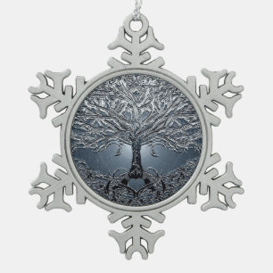 Boom van het leven Nova Blue Tin Sneeuwvlok Ornament