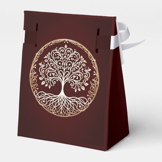 Boom van het leven rustieke donkerrode Keltische b Bedankdoosjes (Achterkant)