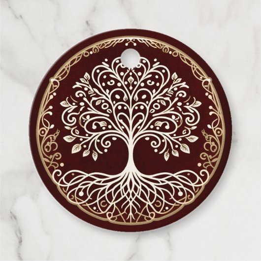 Boom van het leven rustieke donkerrode Keltische b Bedankjes Labels (Voorkant)