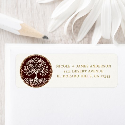 Boom van het leven rustieke donkerrode Keltische b Etiket (Insitu)