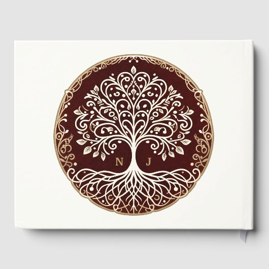 Boom van het leven rustieke donkerrode Keltische b Gastenboek (Achterkant)