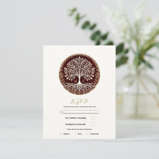 Boom van het leven rustieke donkerrode Keltische b Kaart (Staand voorkant)