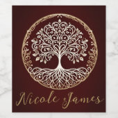 Boom van het leven rustieke donkerrode Keltische b Wijn Etiket (Enkel label)