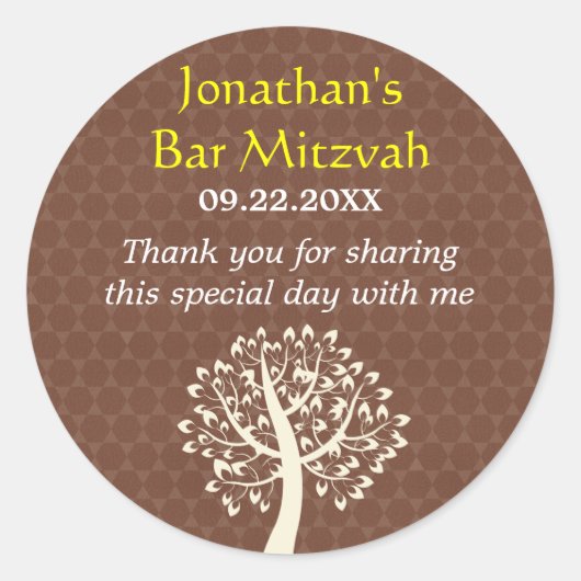 Boom van het Leven Ster van David Bar-Bat Mitzvah Ronde Sticker (Voorkant)