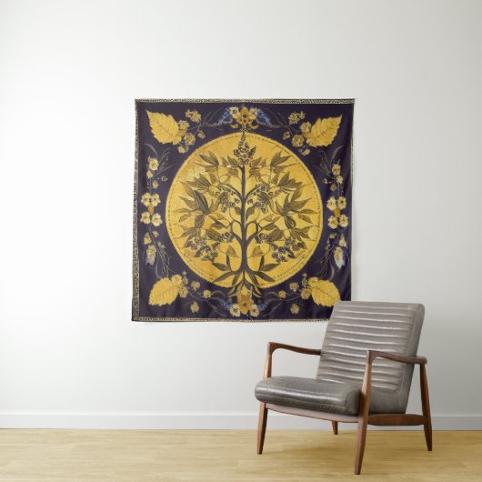 Boom van het leven van kedoki zwarte goudbruidery wandkleed (In situ)