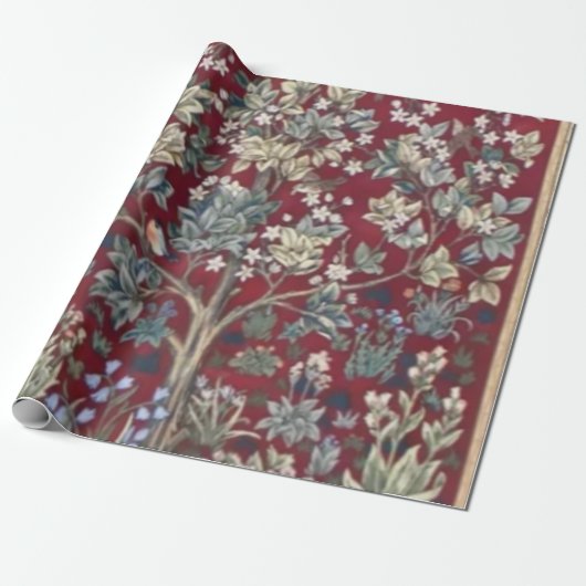 Boom van het leven William Morris Red Cadeaupapier (Uitgerold)