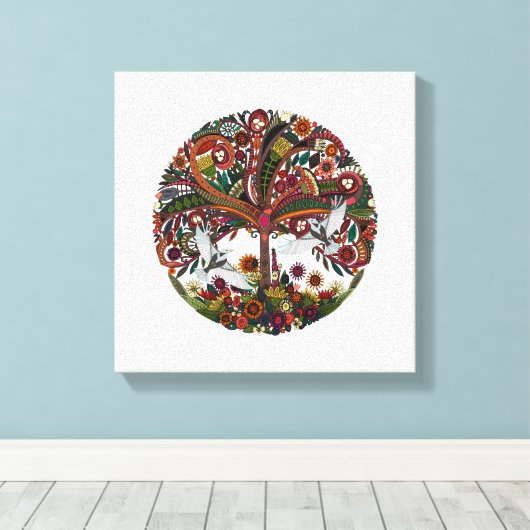 boom van het leven wit canvas afdruk (Insitu (Houten vloer))