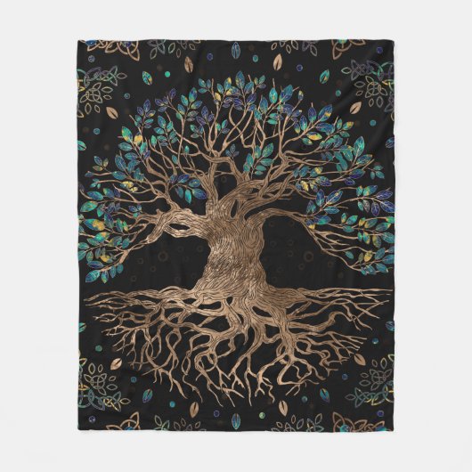 Boom van het leven - Yggdrasil Golden en marmer Fleece Deken (Voorkant)